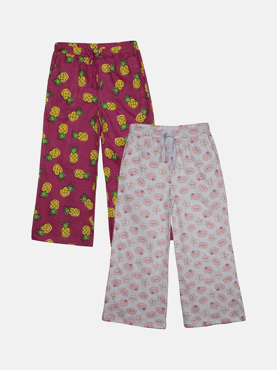 

KiddoPanti Pack Of 2 Printed Cotton Lounge Pants, Maroon