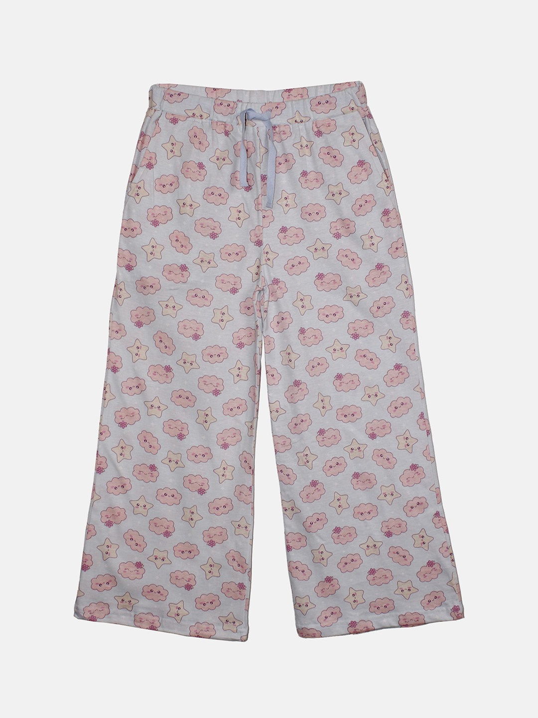 

KiddoPanti Girls Printed Pure Cotton Lounge Pants, Blue