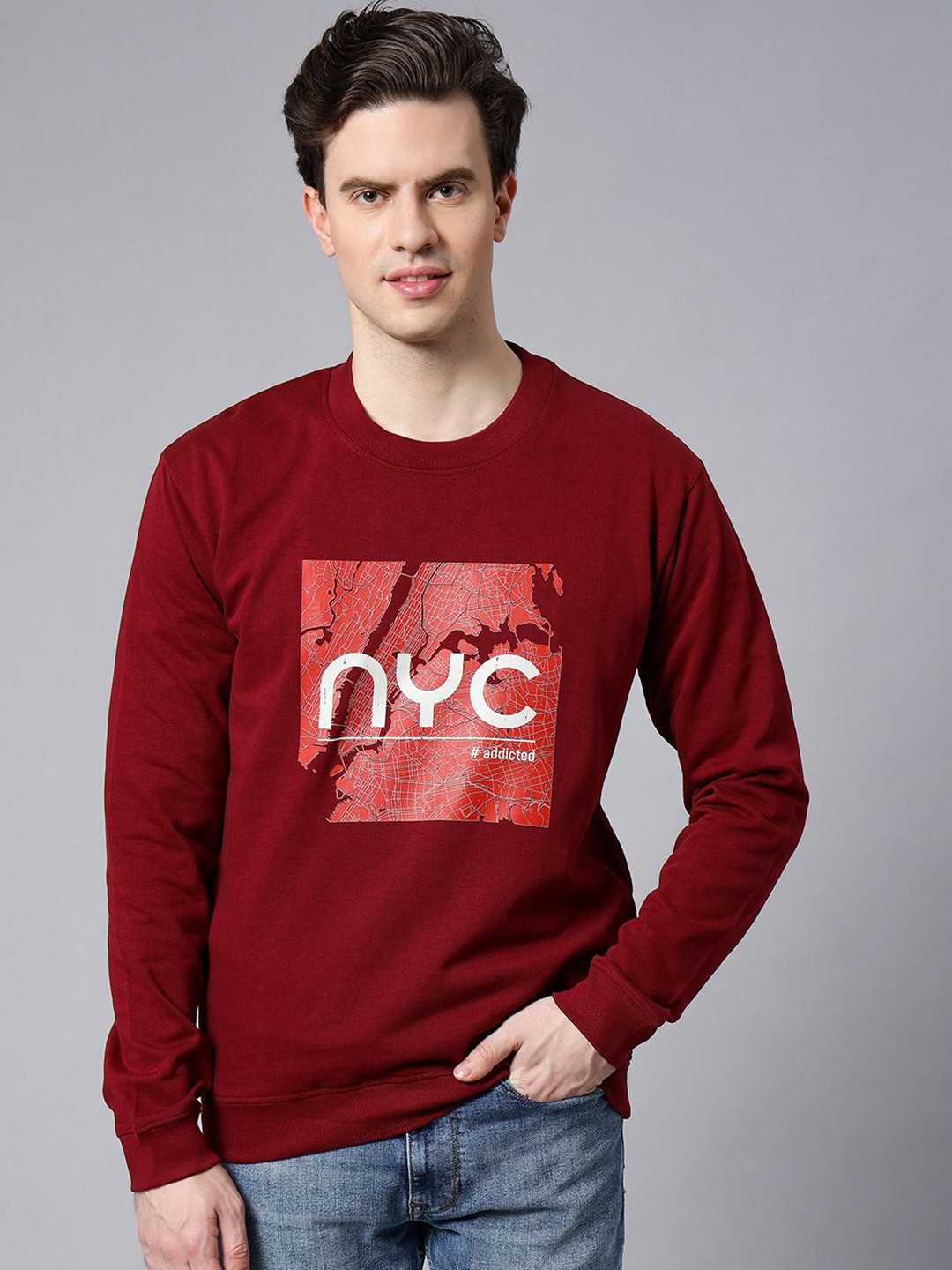 

Gavin Paris Men Alphanumeric Printed Sweatshirt, Maroon