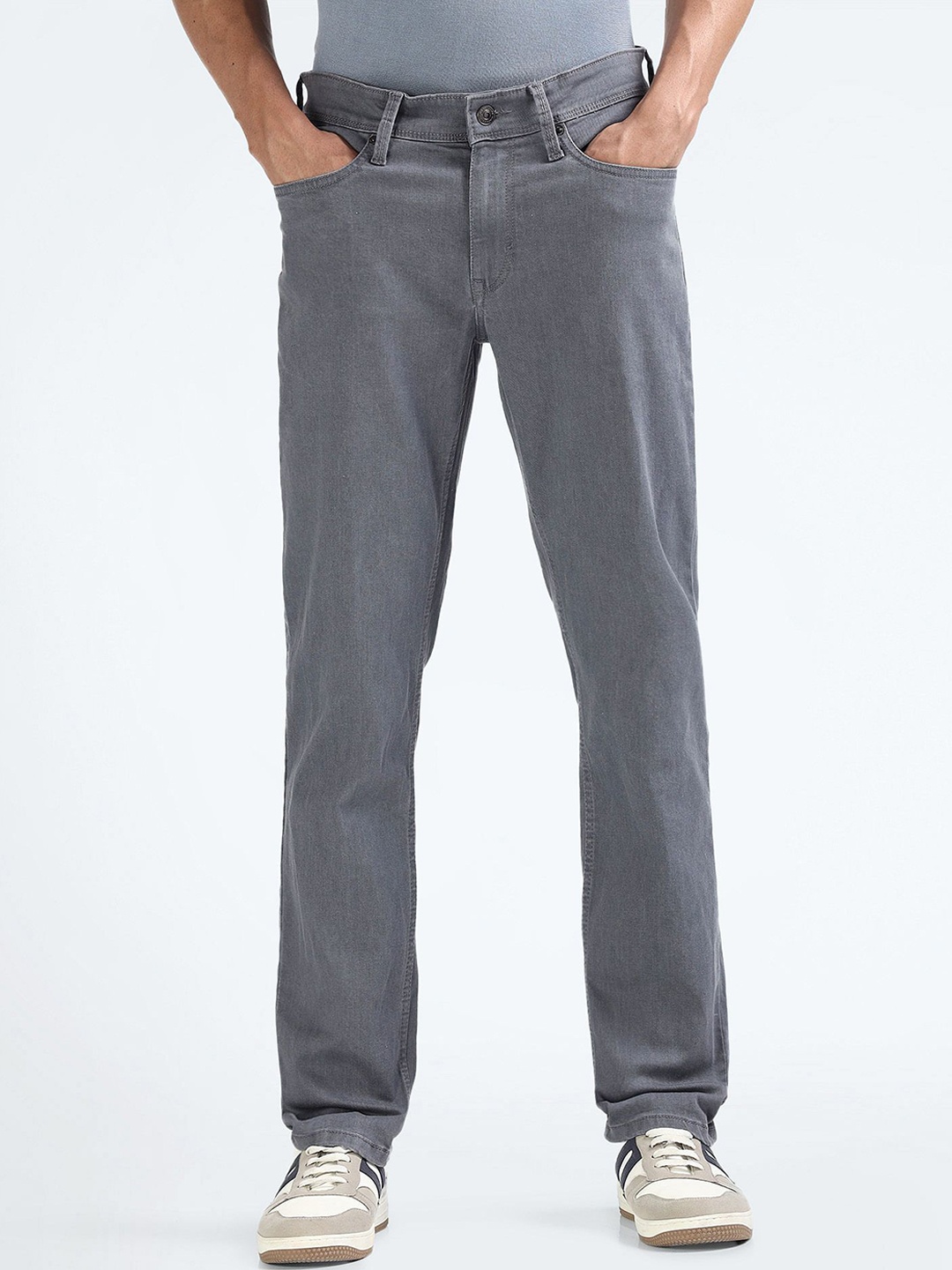 

Flying Machine Men Straight Fit Mid-Rise Cotton Stretchable Jeans, Grey