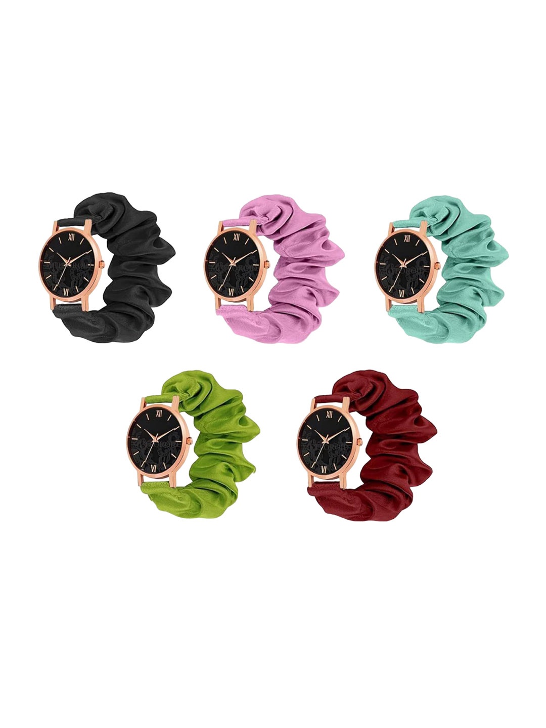 

WATCHSTAR Women Analogue Scrunchies Watch Ribin scrunchies watch pack of 5, Black