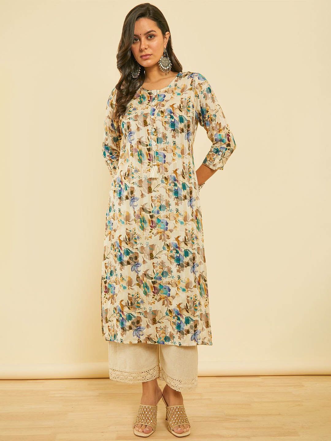 

Soch Round Neck Floral Printed Straight Kurta, Blue