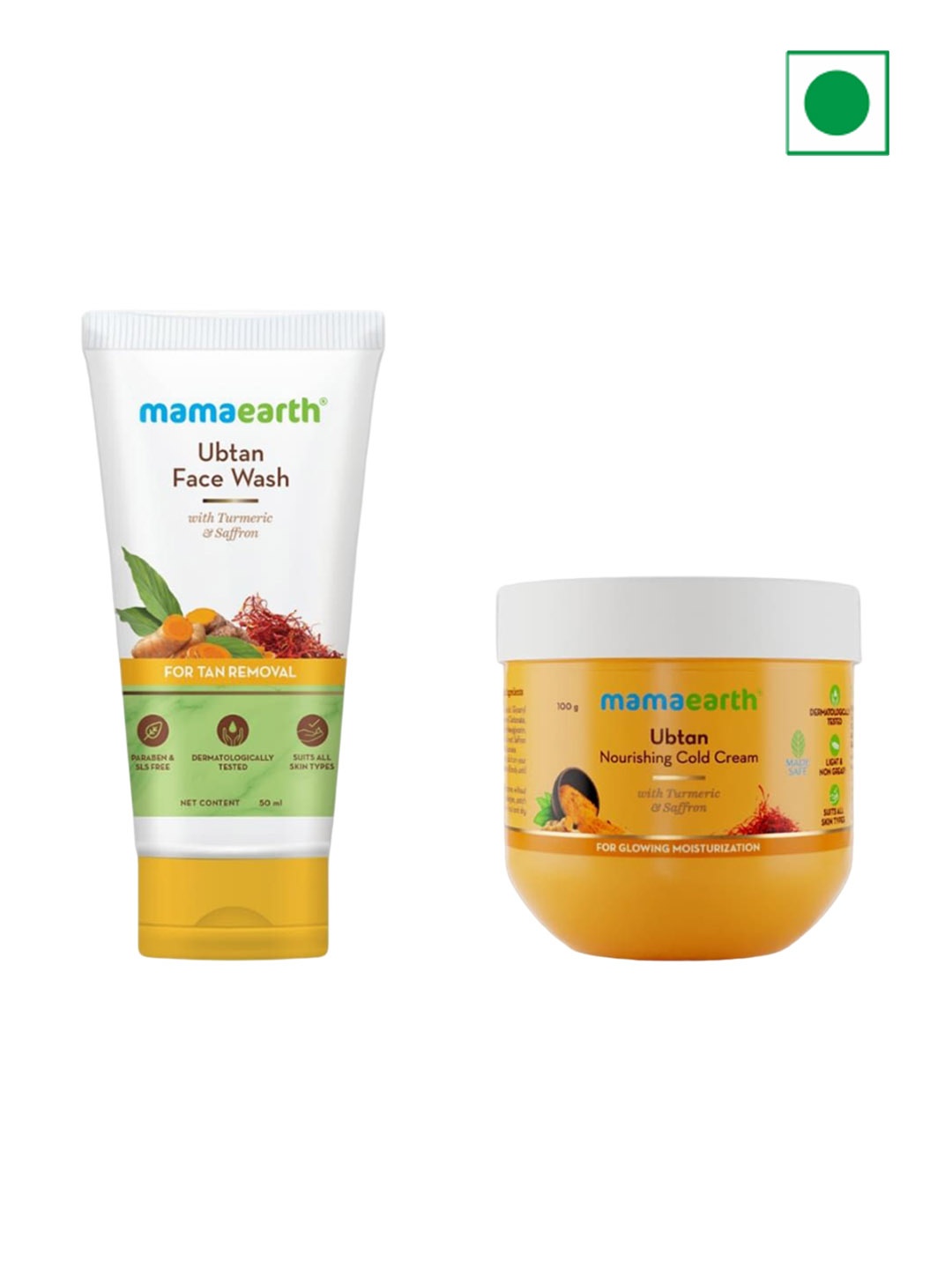 

Mamaearth Set Of Ubtan Face Wash 50ml & Nourishing Cold Cream 100g, White