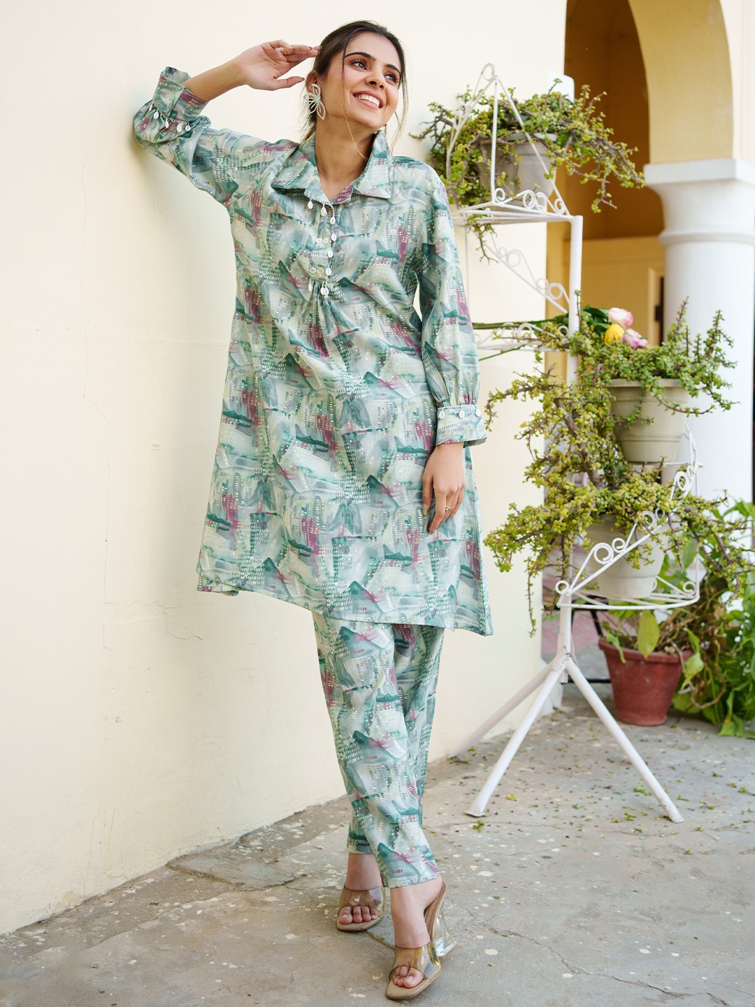 

VAASVA JAIPUR Printed Tunic With Trousers, Green