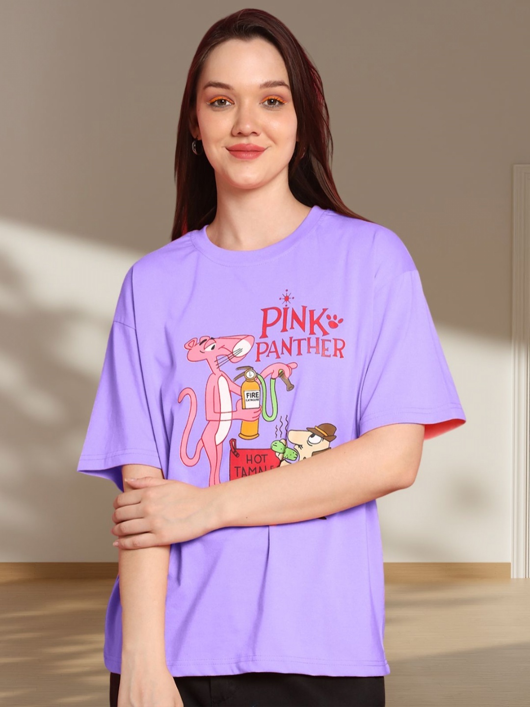 

BAESD Women Graphic Printed Round Neck Cotton Oversized T-shirt, Lavender