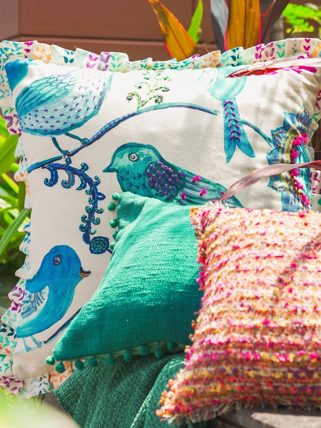 

ONSETHOMES White & Blue Embroidered Pure Cotton Square Cushion Cover