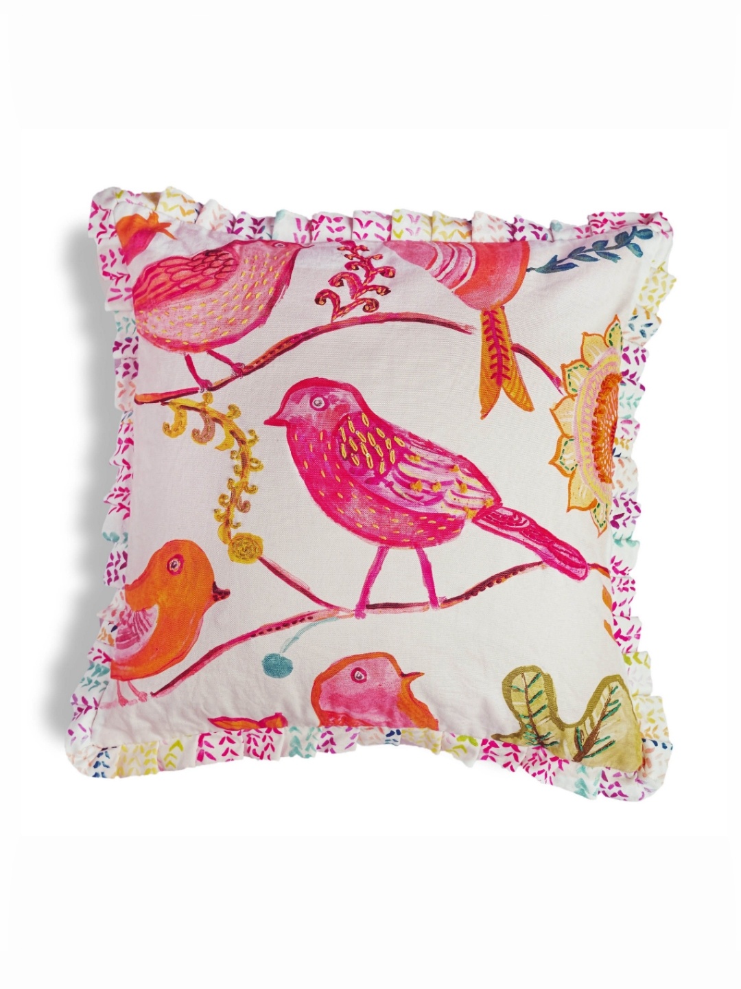 

ONSETHOMES Pink & Cream Coloured Embroidered Pure Cotton Square Cushion Cover