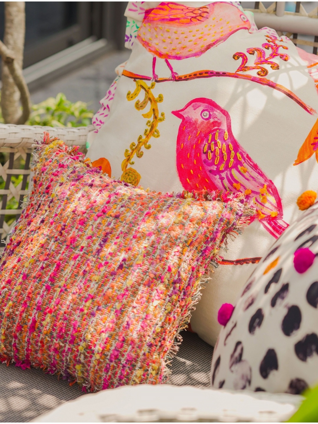 

ONSETHOMES Pink & Yellow Self Design Textured Square Cushion Cover