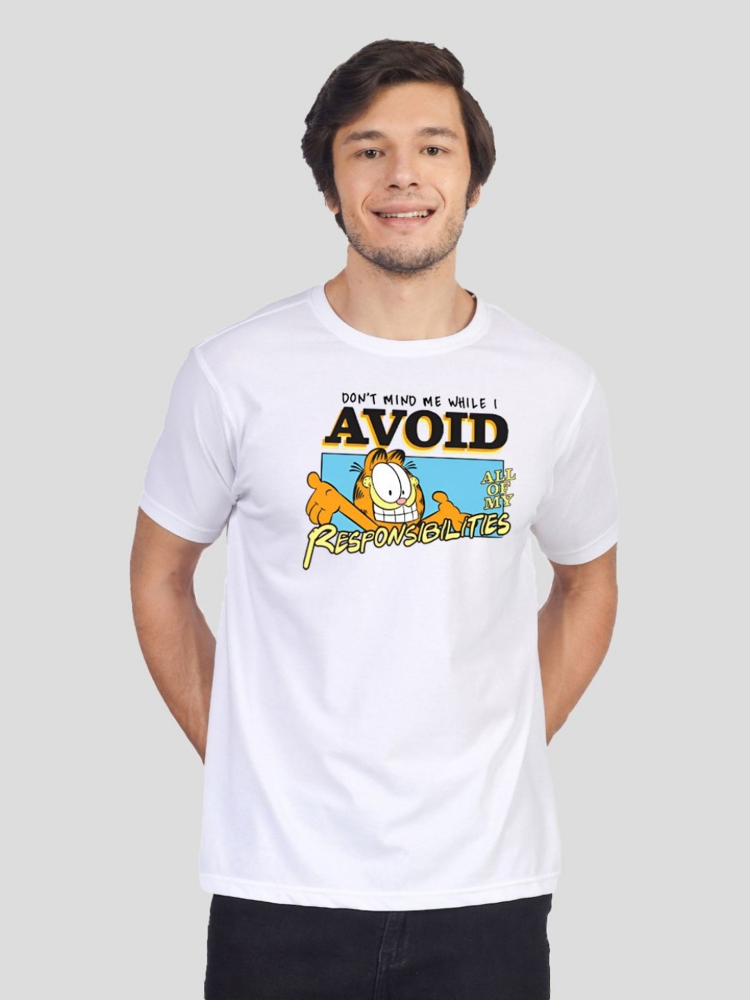 

Greylongg Men Garfield Graphic Printed Round Neck T-shirt, White