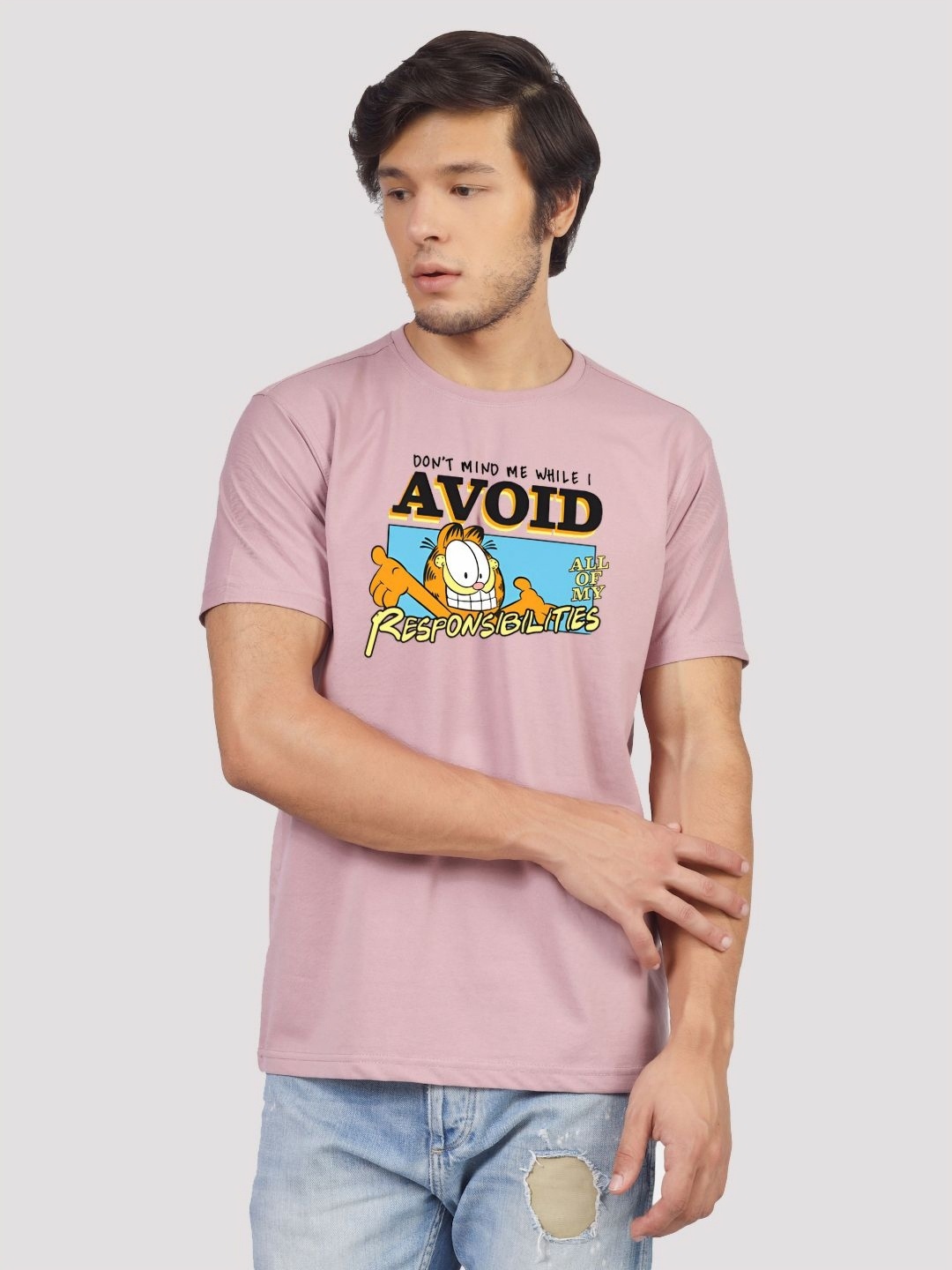 

Greylongg Men Garfield Graphic Printed Round Neck T-shirt, Purple