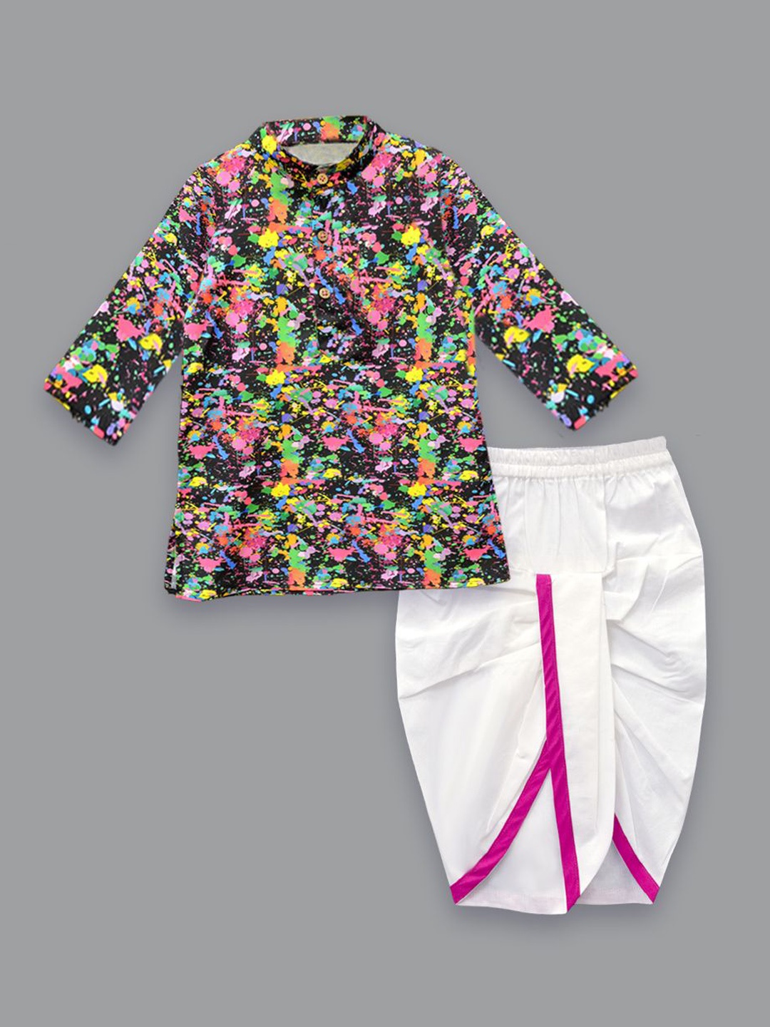 

A.T.U.N. Boys Abstract Printed Straight Kurta With Dhoti Pants, Black
