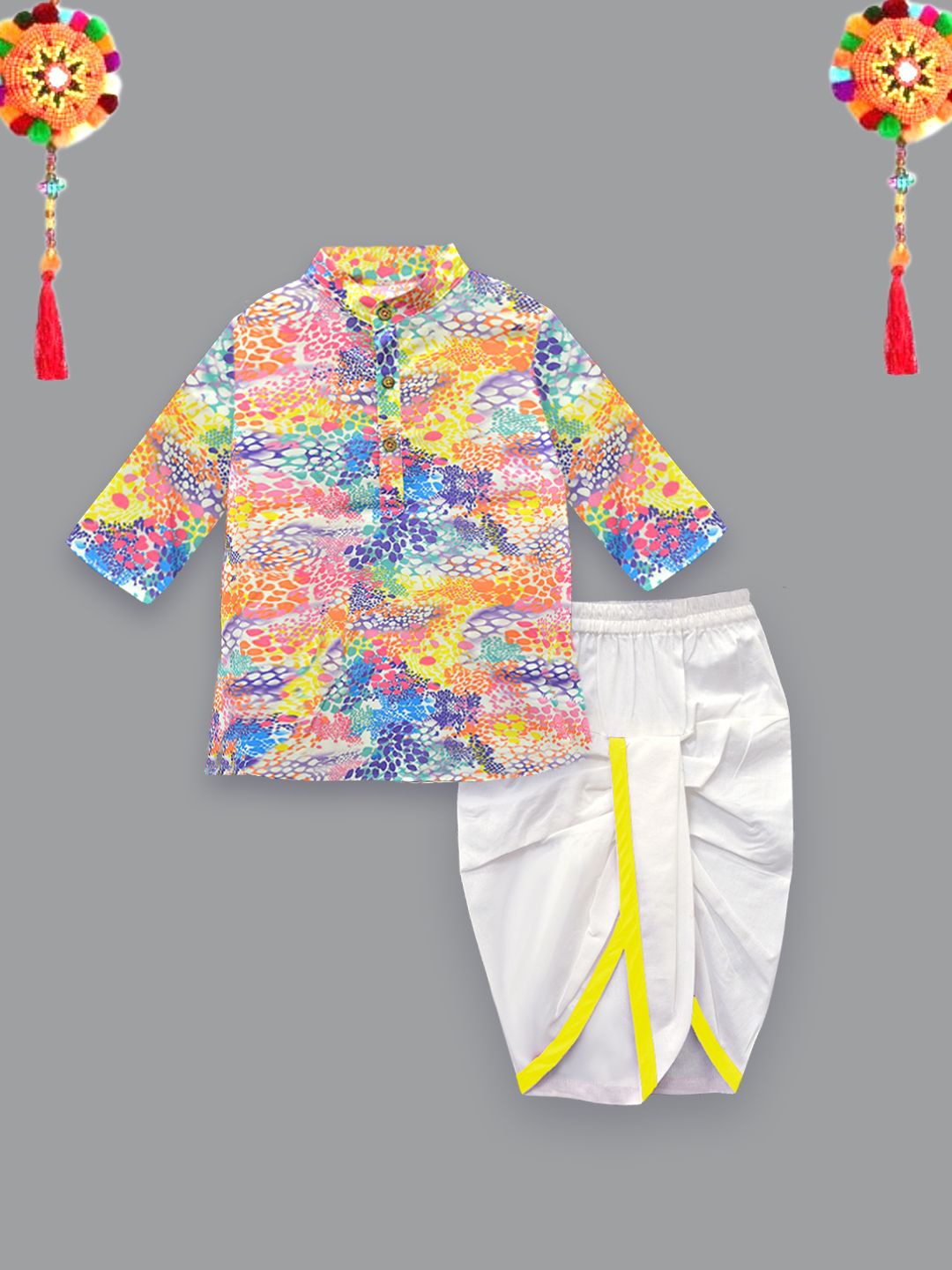 

A.T.U.N. Boys Abstract Printed Band Collar Kurta with Dhoti Pants, White