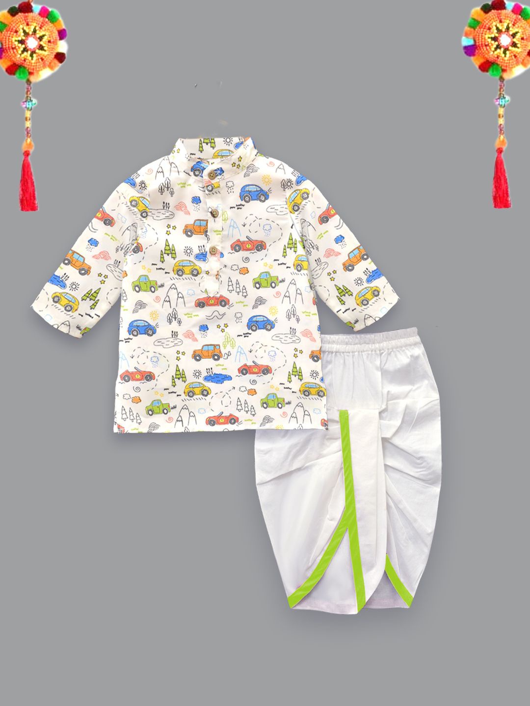 

A.T.U.N. Boys Printed Straight Kurta With Dhoti Pants, White