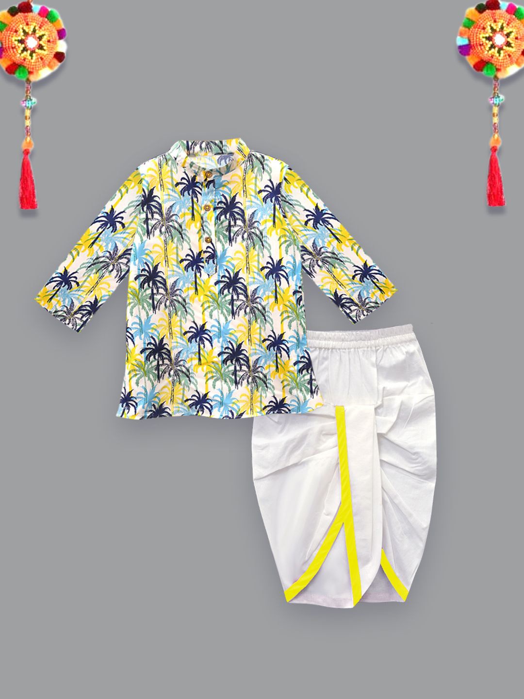 

A.T.U.N. Boys Printed Band Collar Kurta With Dhoti Pants, White