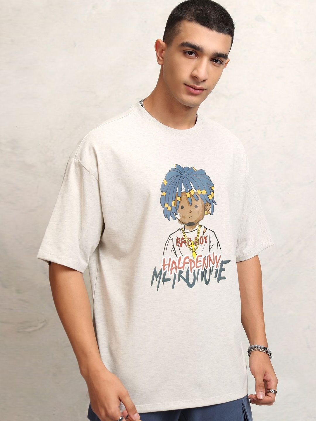 

HIGHLANDER Men Typography Printed Round Neck Oversized T-shirt, Grey
