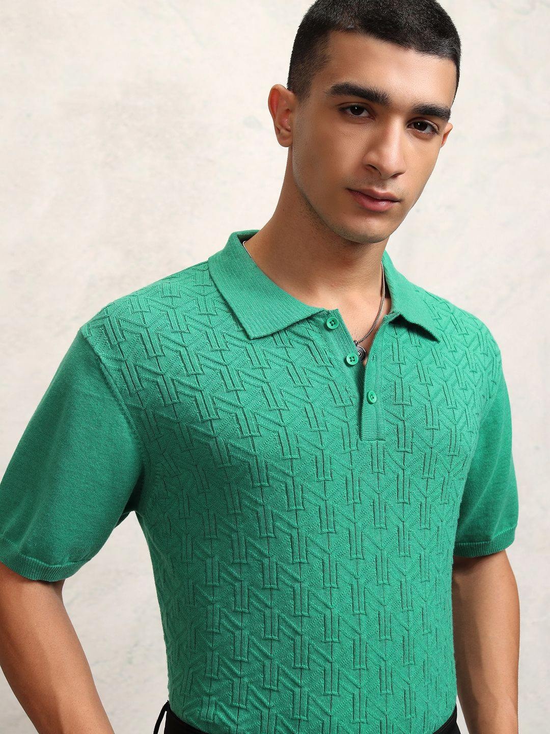 

Highlander Men Knitted Textured Relaxed Fit T-shirt, Green
