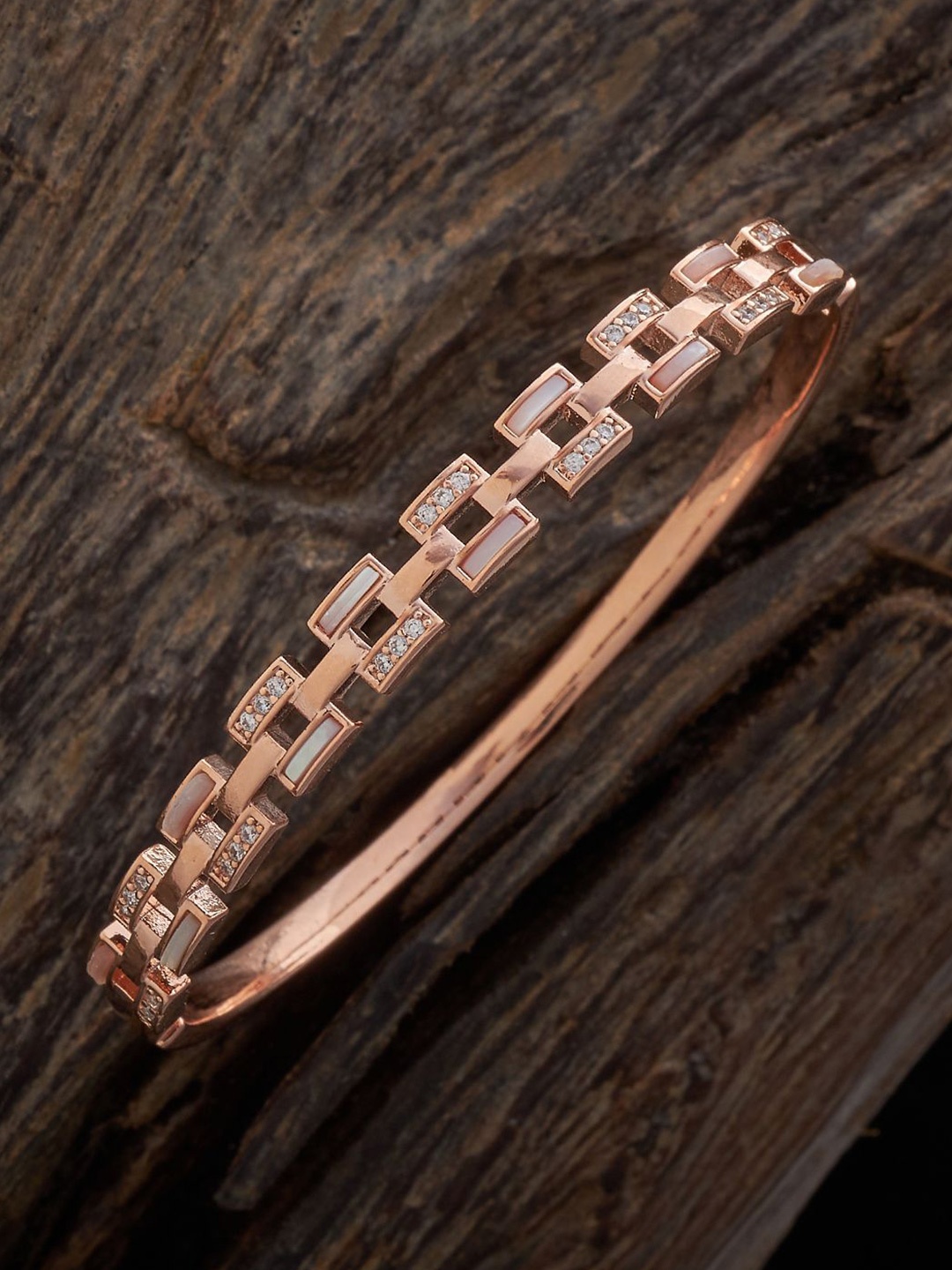 

Kushal's Fashion Jewellery Cubic Zirconia Rose Gold Plated Kada Bracelet