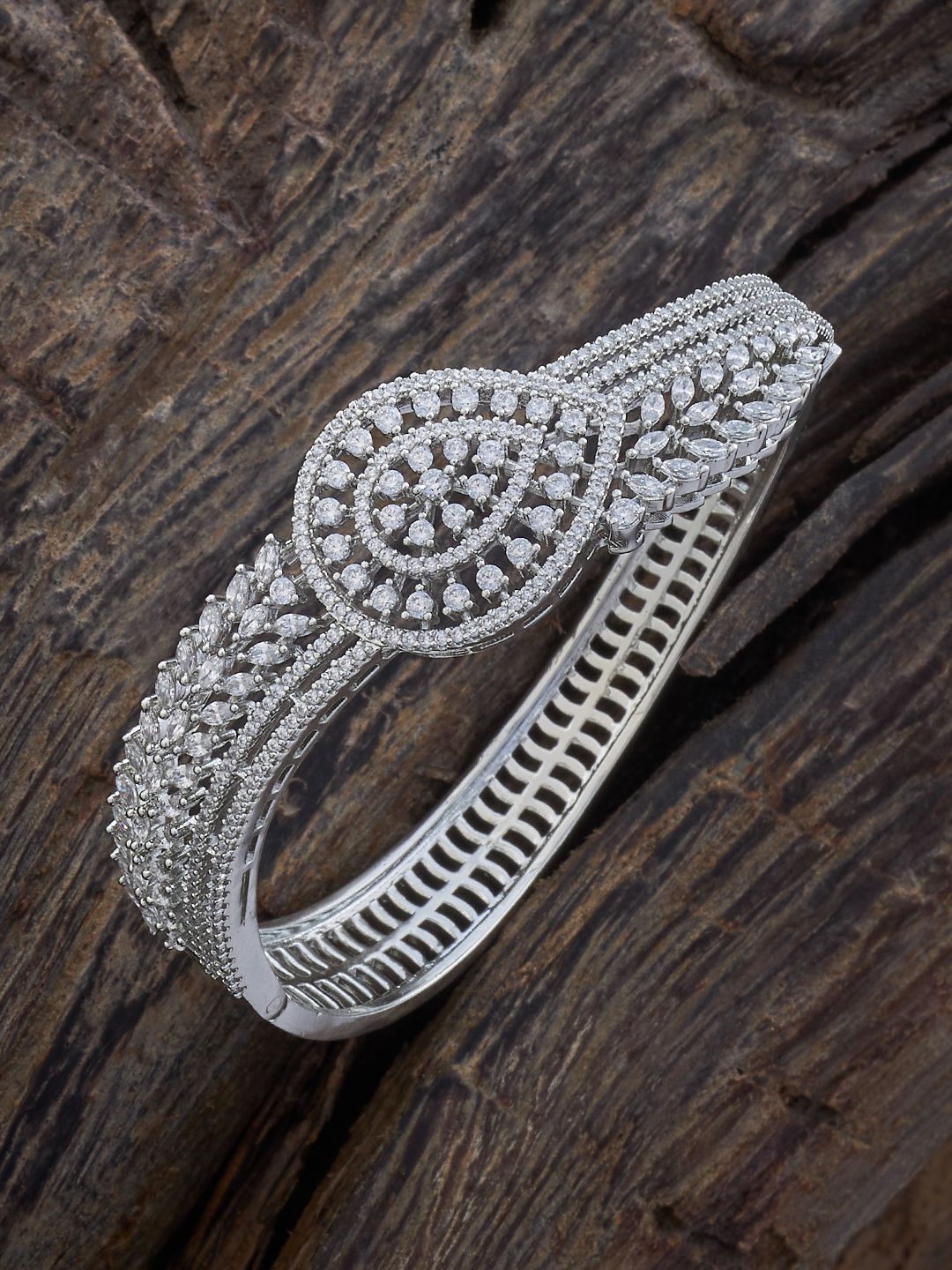 

Kushal's Fashion Jewellery Cubic Zirconia Rhodium Plated Kada Bracelet, Silver