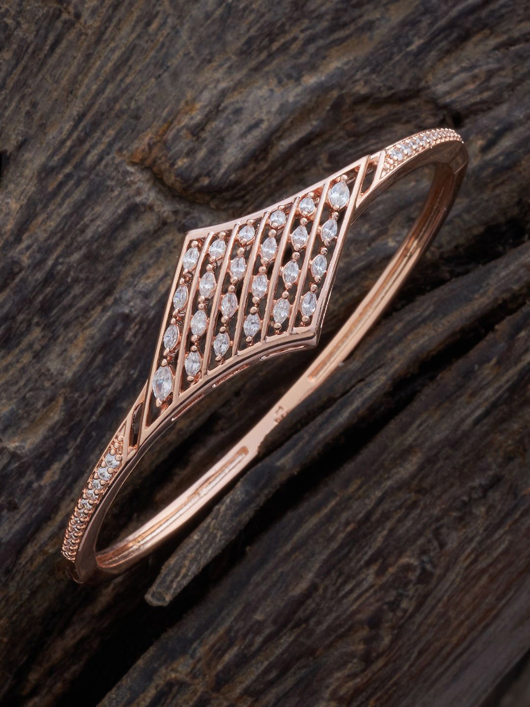 

Kushal's Fashion Jewellery Cubic Zirconia Rose Gold Plated Kada Bracelet