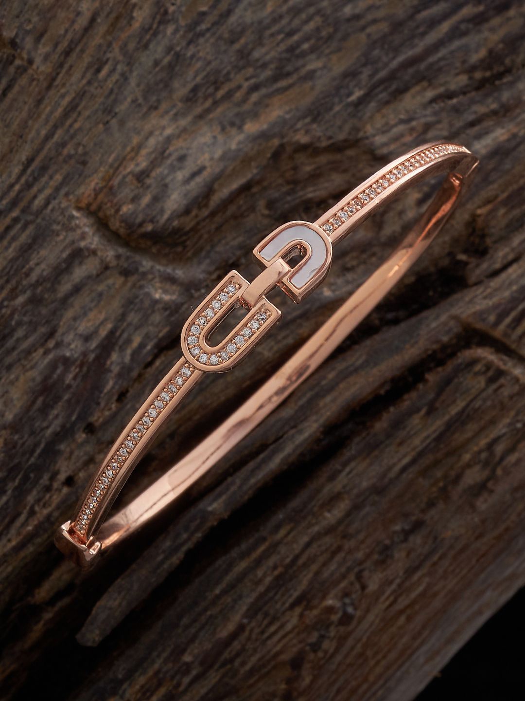 

Kushal's Fashion Jewellery Cubic Zirconia Rose Gold Plated Kada Bracelet