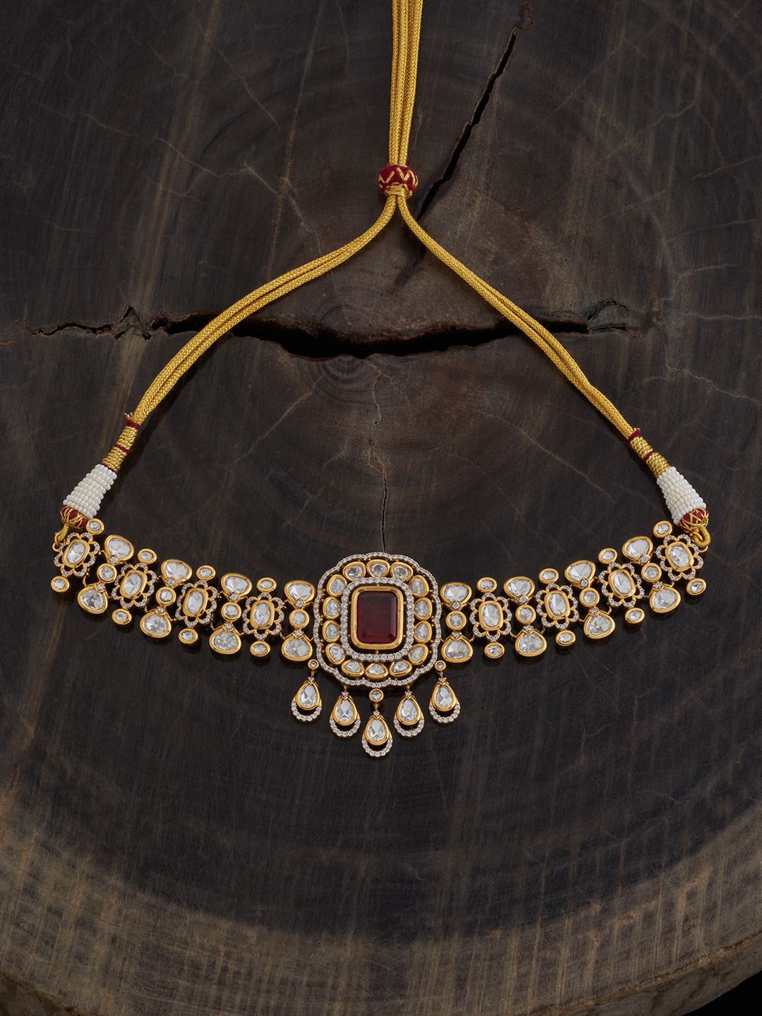 

Kushal's Fashion Jewellery Kundan Stone Studded Necklace, Gold