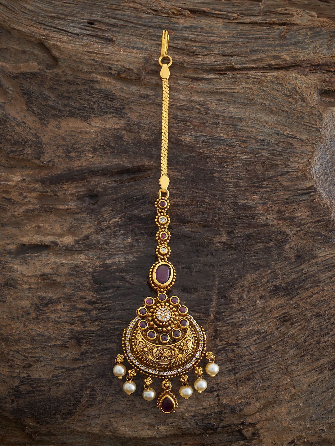 

Kushal's Fashion Jewellery Gold-Plated Beaded Antique Maang Tikka