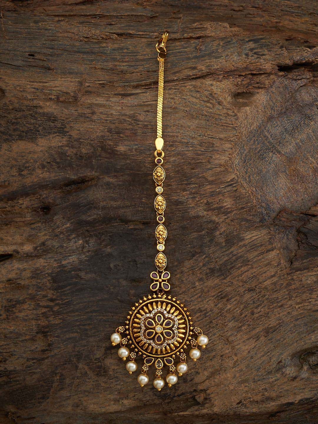 

Kushal's Fashion Jewellery Gold-Plated Stone Studded & Beaded Antique Maang Tikka