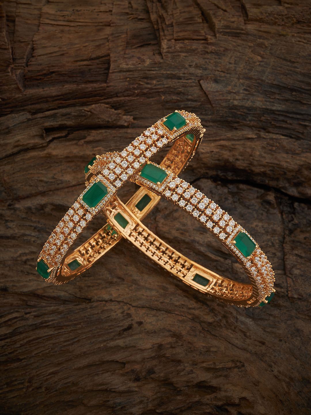 

Kushal's Fashion Jewellery Set Of 2 Gold-Plated Zircon Stone-Studded Bangles