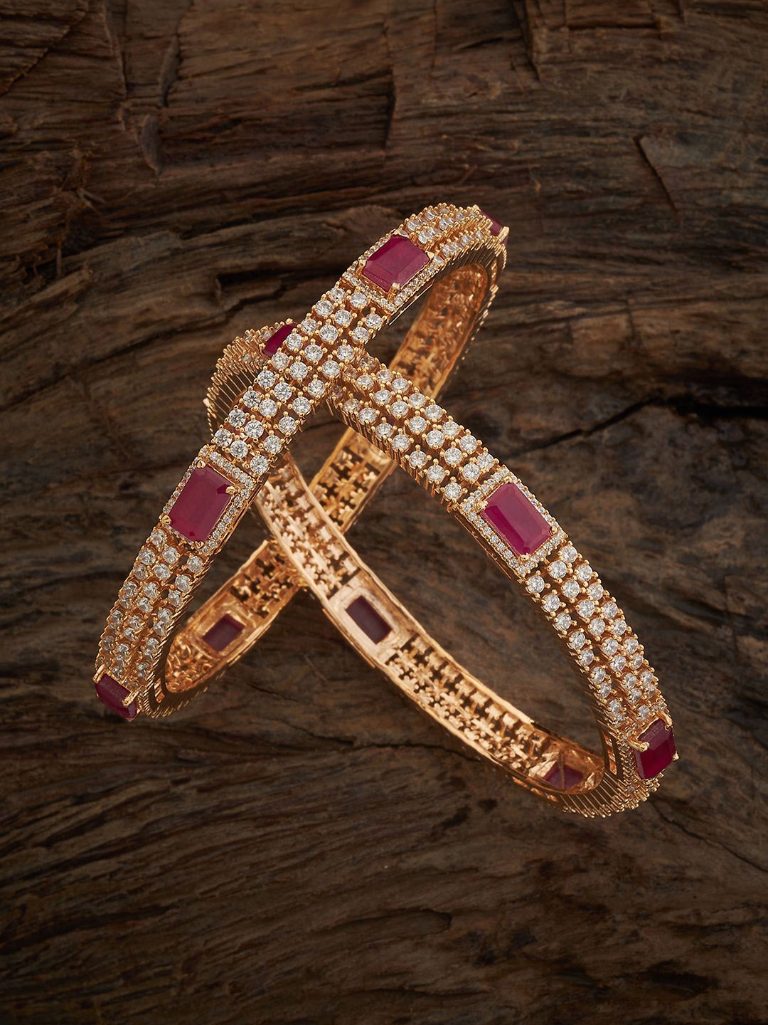 

Kushal's Fashion Jewellery Set Of 2 Gold Plated Ruby Zircon Stones Studded Bangles