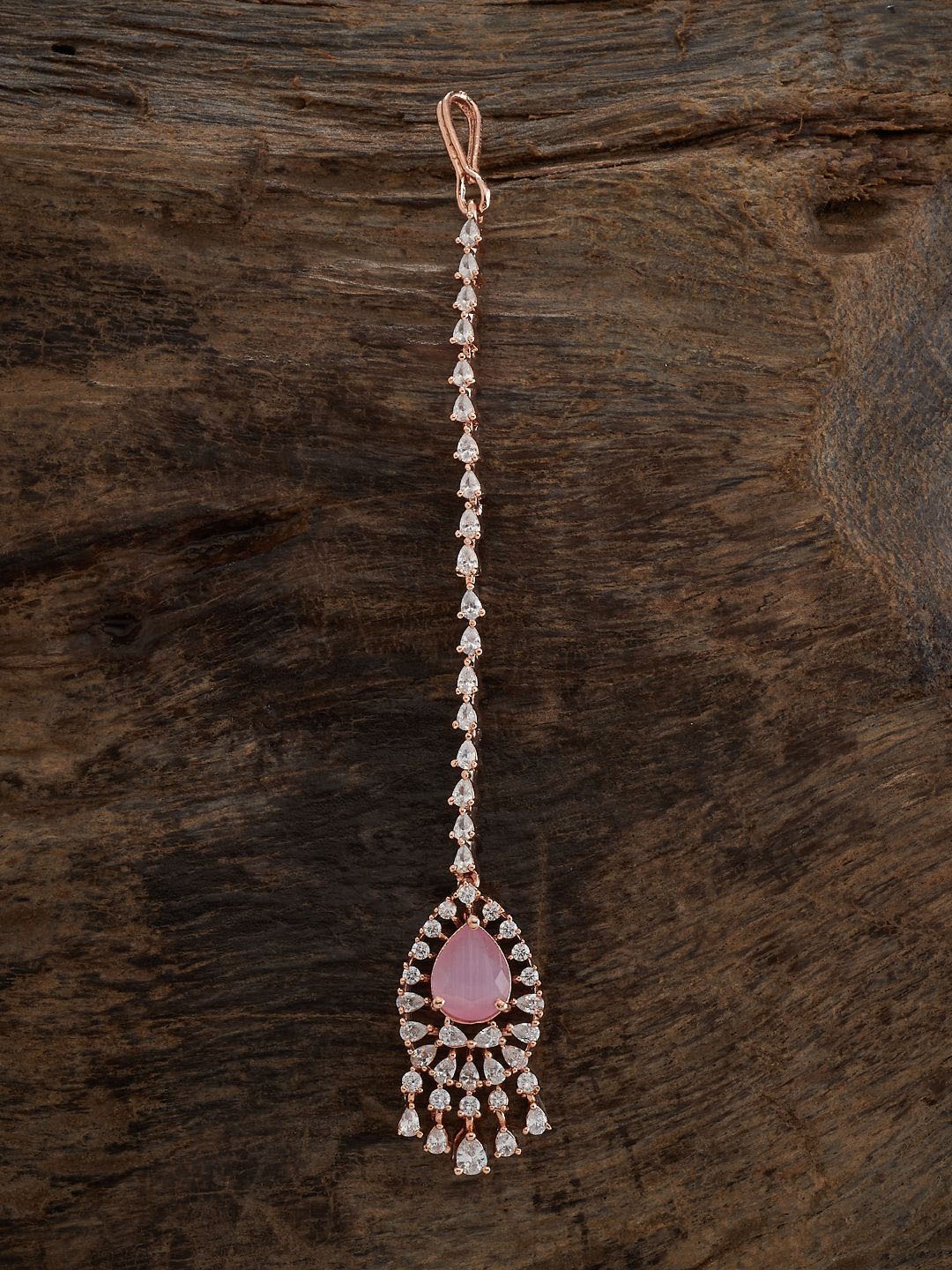 

Kushal's Fashion Jewellery Rose Gold-Plated Zircon Stones Studded Maang Tikka