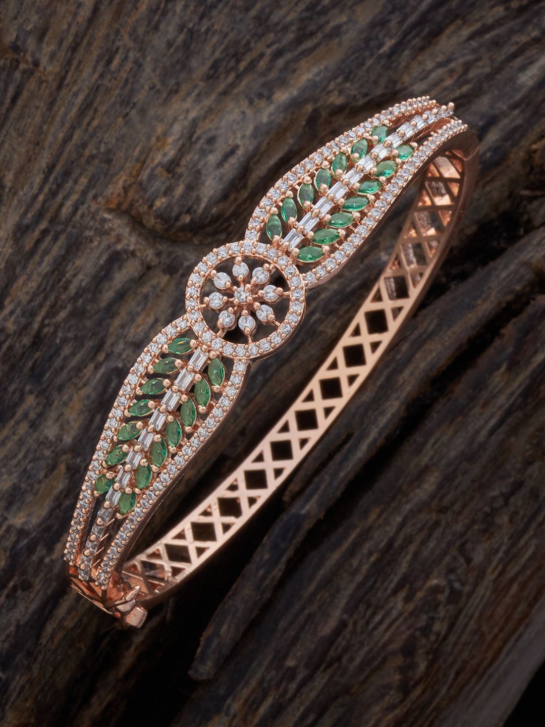 

Kushal's Fashion Jewellery Rose Gold Plated Cubic Zirconia Kada Bracelet