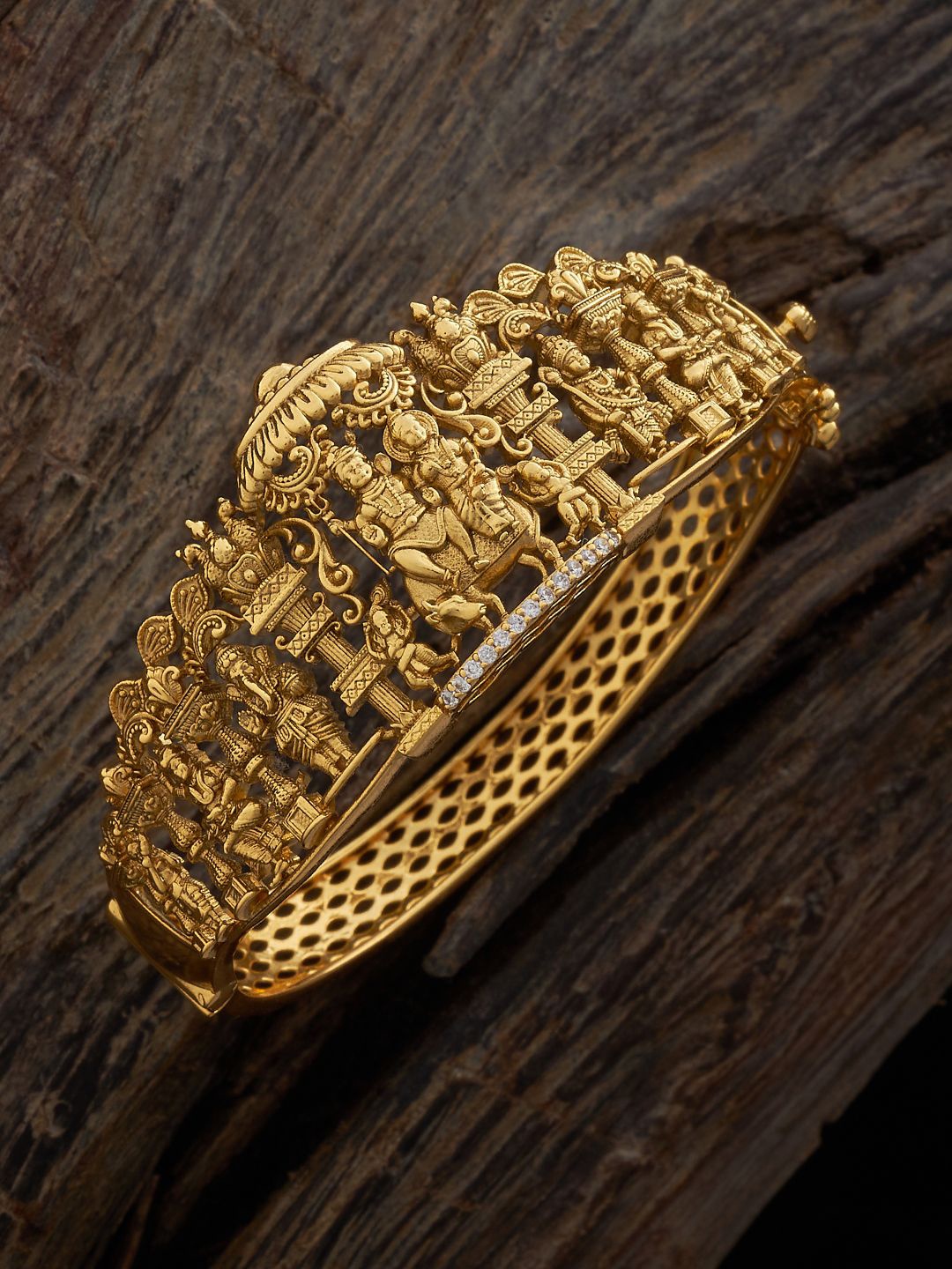 

Kushal's Fashion Jewellery 92.5 Pure Silver Gold-Plated Temple Kada Bracelet