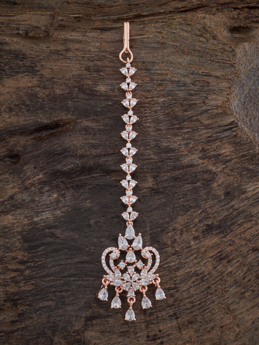 

Kushal's Fashion Jewellery Rose Gold-Plated Stone Studded Zircon Maang Tikka