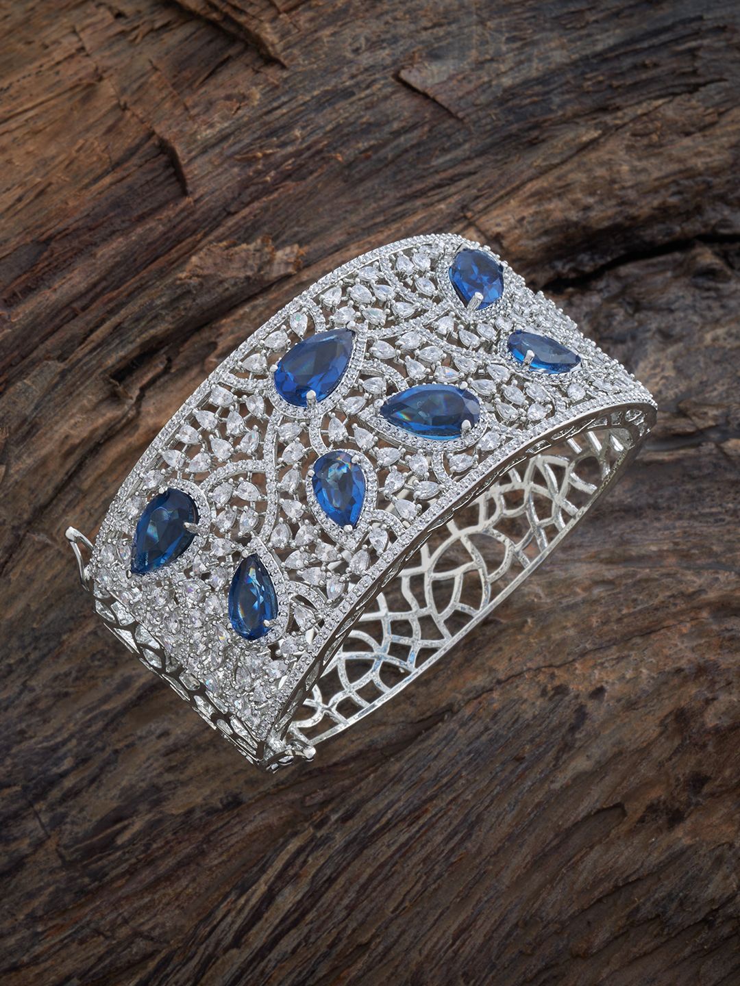 

Kushal's Fashion Jewellery Rhodium-Plated Cubic Zirconia Kada Bracelet, Silver