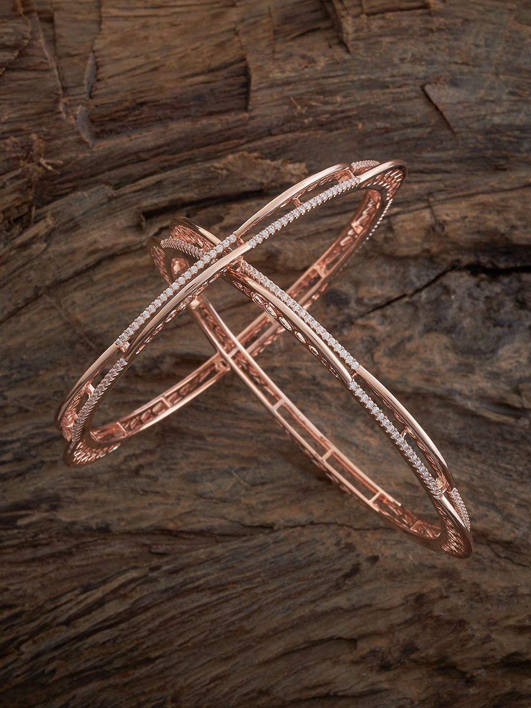 

Kushal's Fashion Jewellery Set Of 2 Rose Gold-Plated Zircon Stone-Studded Bangles