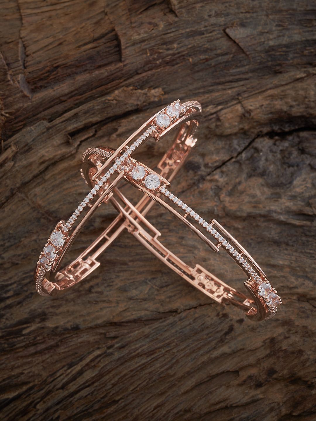 

Kushal's Fashion Jewellery Set Of 2 Rose Gold-Plated Zircon Stone-Studded Bangles