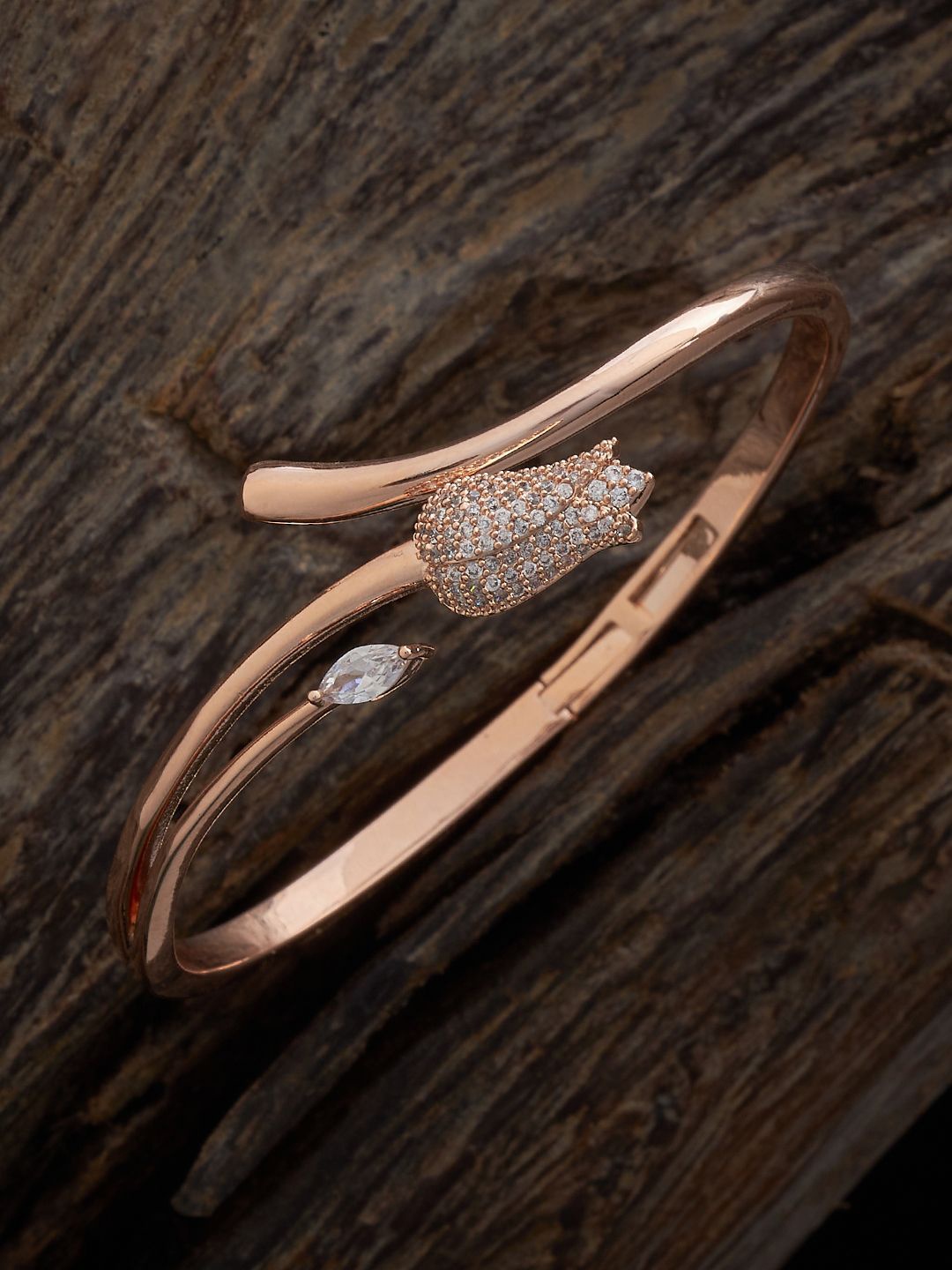 

Kushal's Fashion Jewellery Rose Gold Plated Cubic Zirconia Kada Bracelet