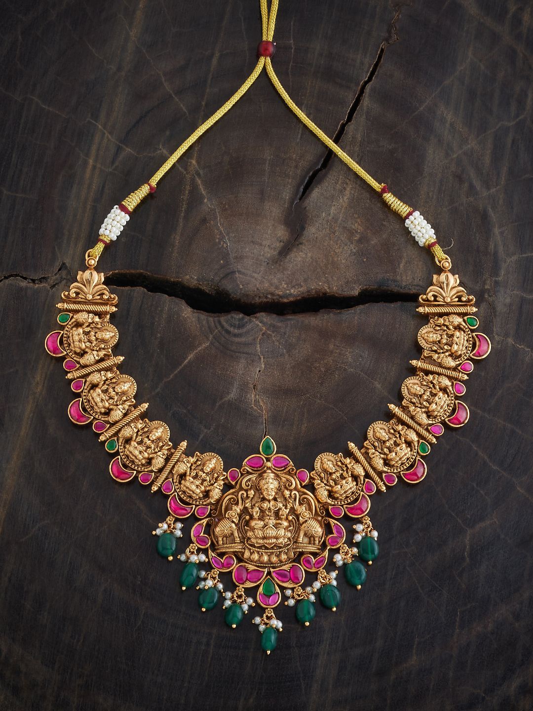 

Kushal's Fashion Jewellery Gold-Plated Stone-Studded & Beaded Antique Necklace