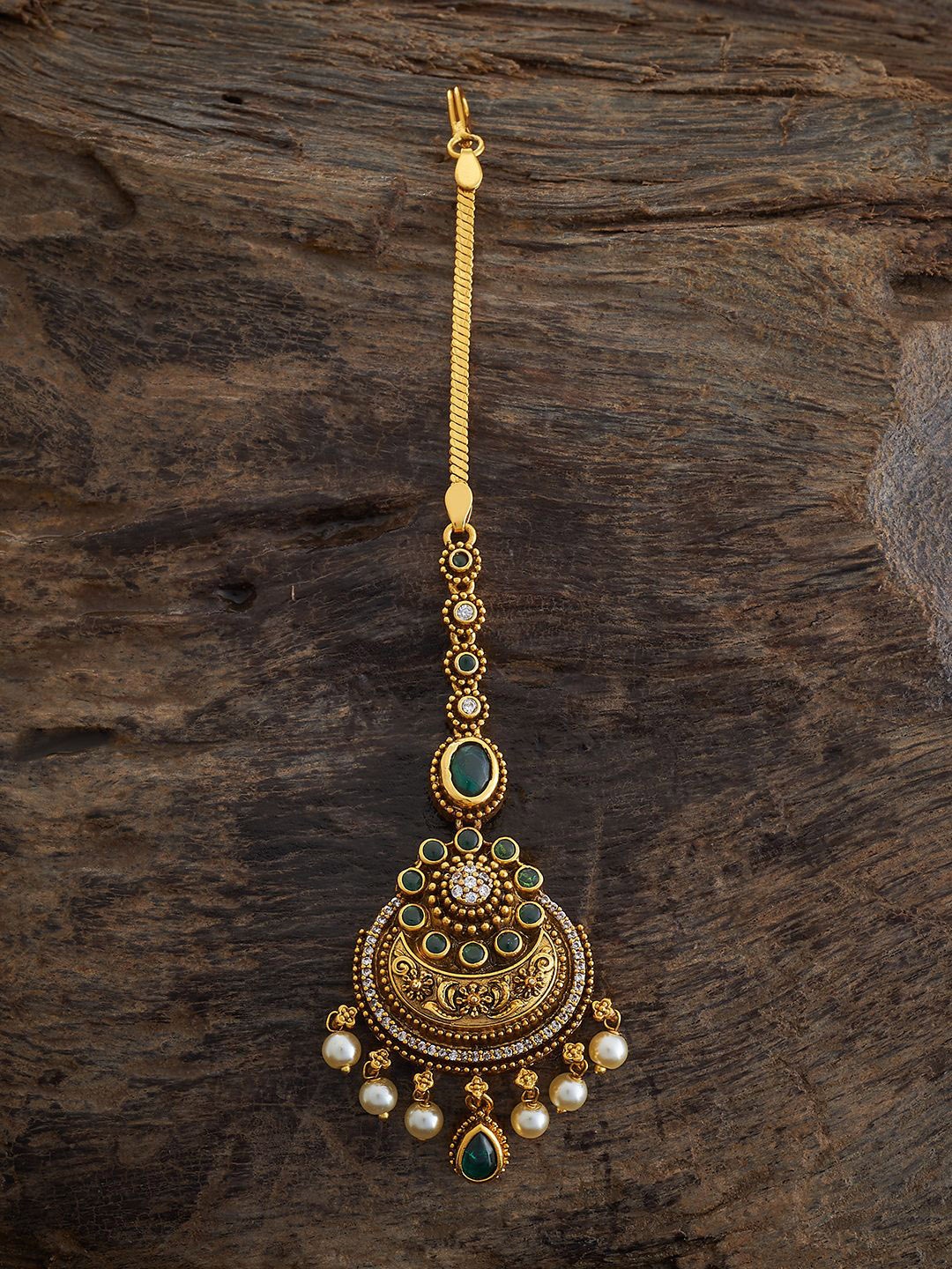 

Kushal's Fashion Jewellery Gold-Plated Stones Studded & Beaded Maang Tikka