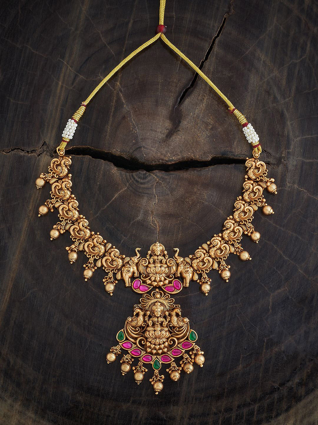 

Kushal's Fashion Jewellery Gold-Plated Stone-Studded Antique Necklace