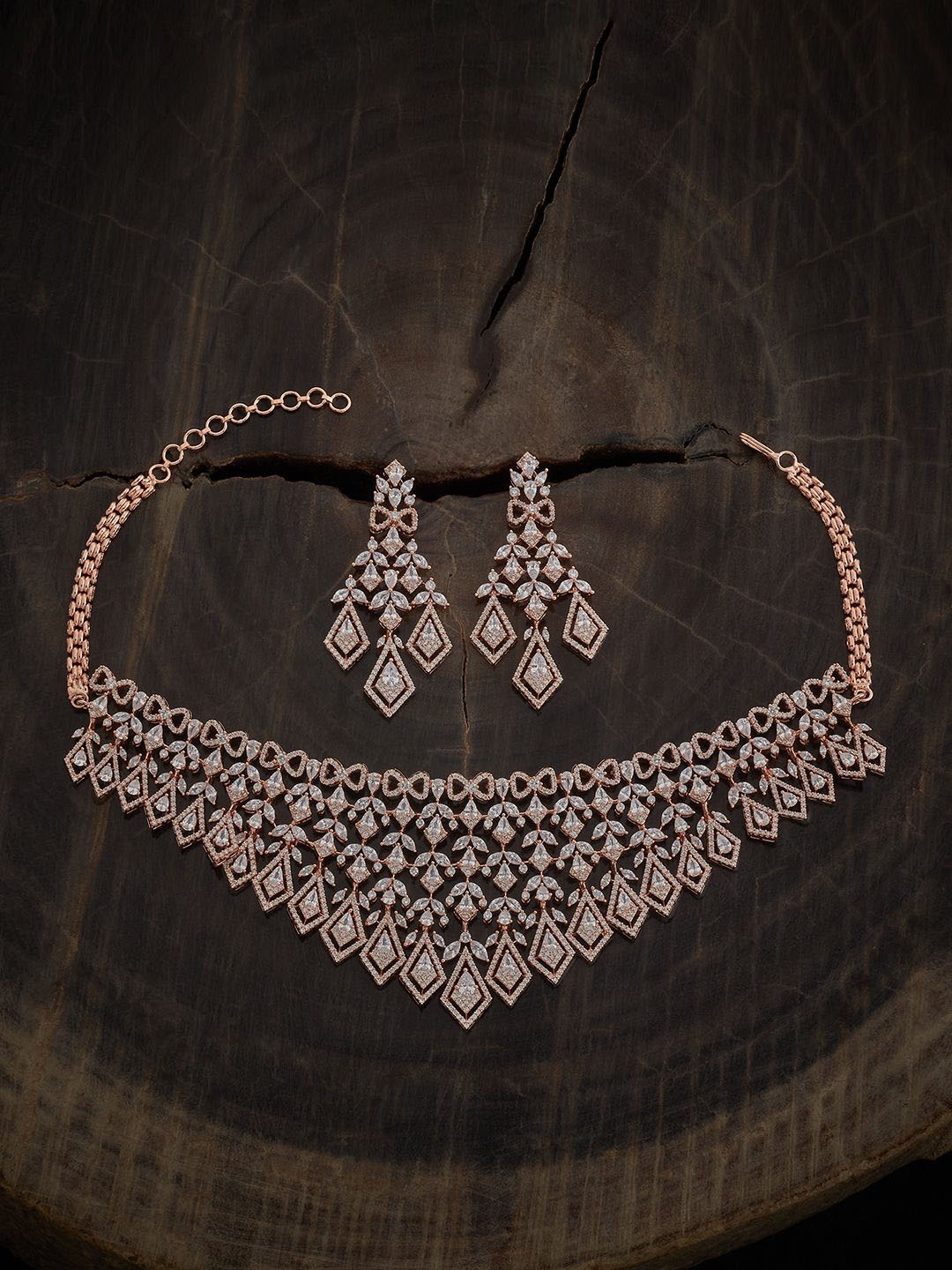

Kushal's Fashion Jewellery Rose Gold-Plated Cubic Zirconia Studded Jewellery Set