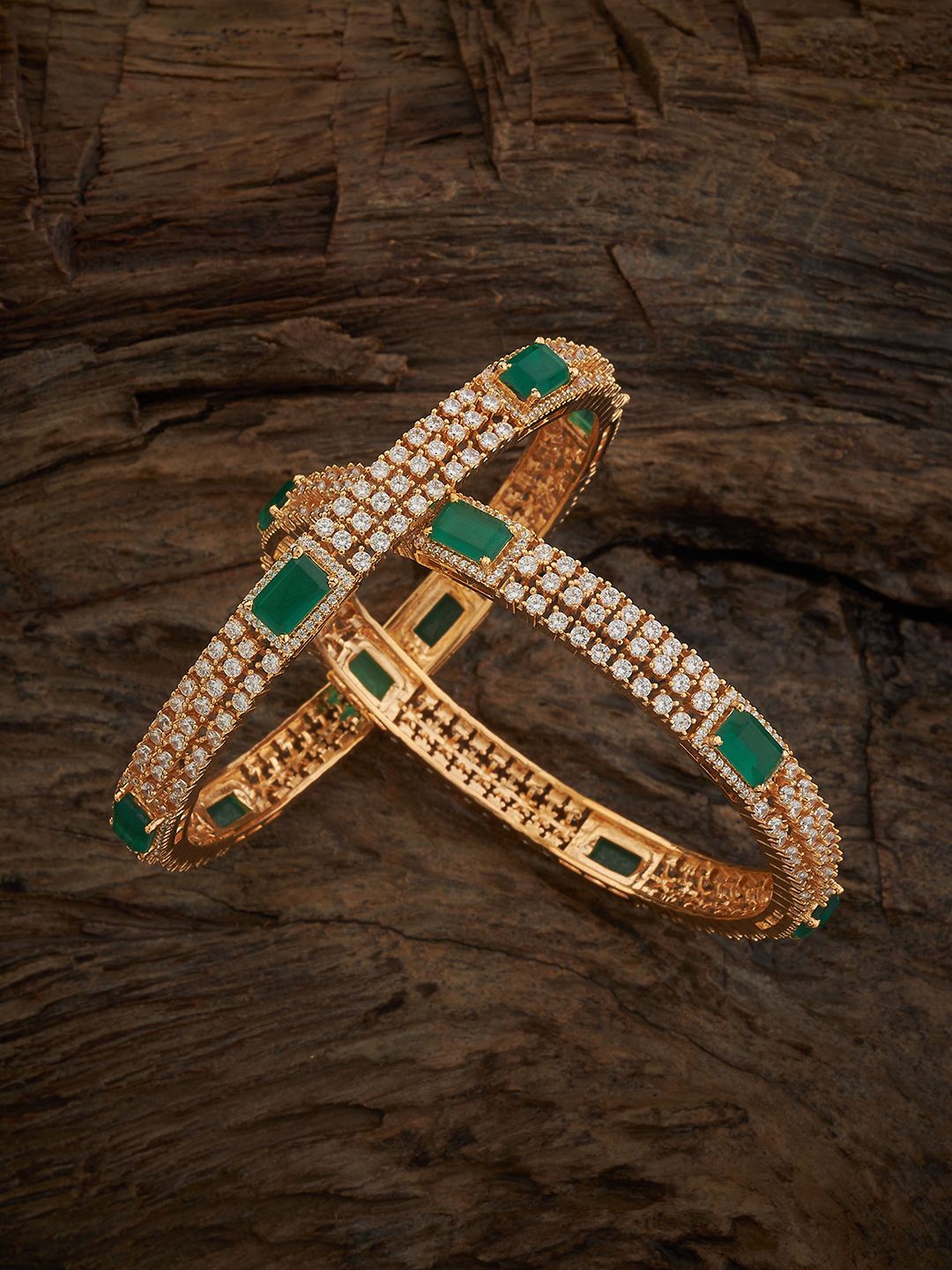 

Kushal's Fashion Jewellery Set Of 2 Gold Plated Zircon Stones Studded Bangles