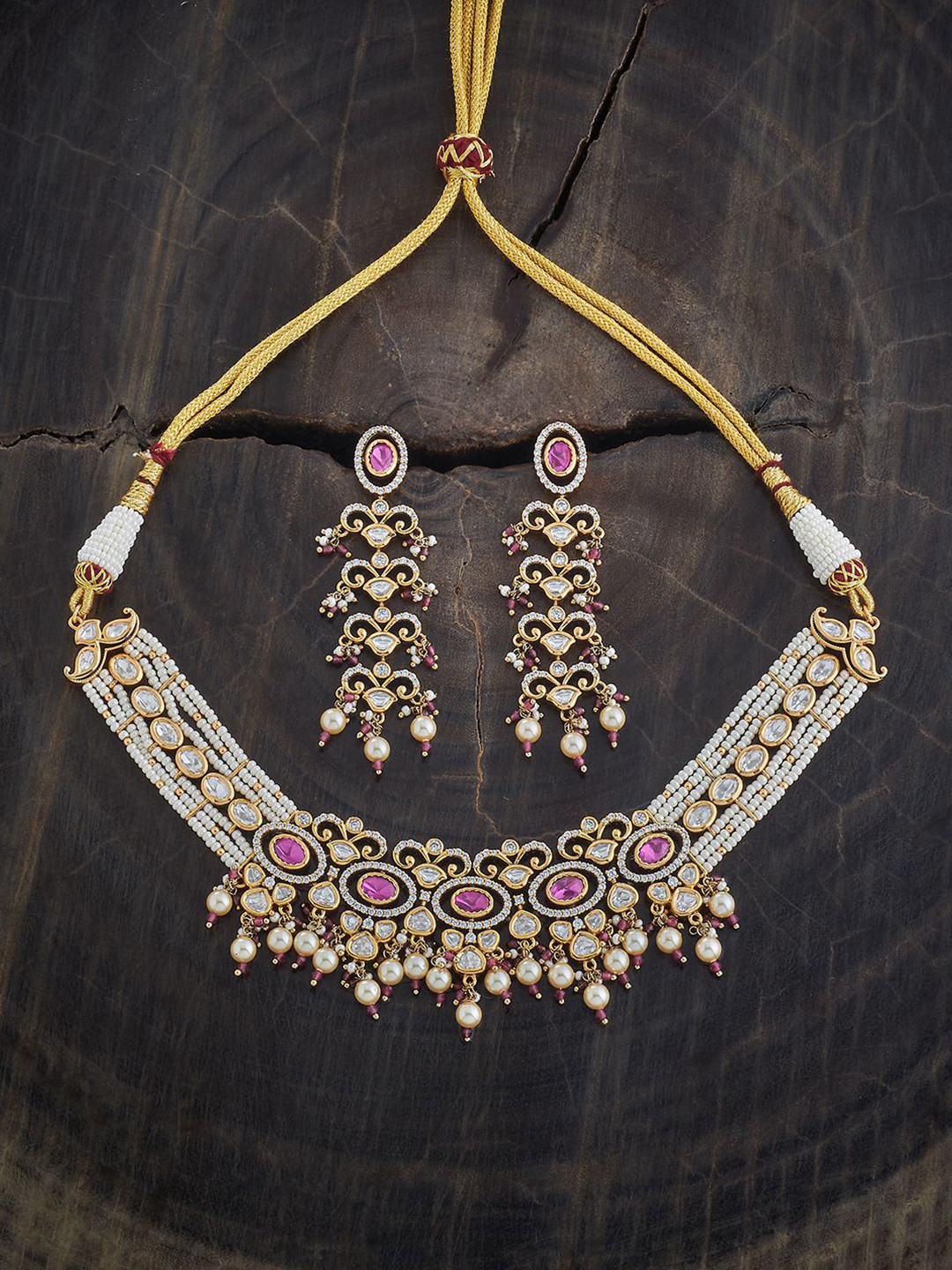 

Kushal's Fashion Jewellery Kundan-Studded & Beaded Jewellery Set, Gold