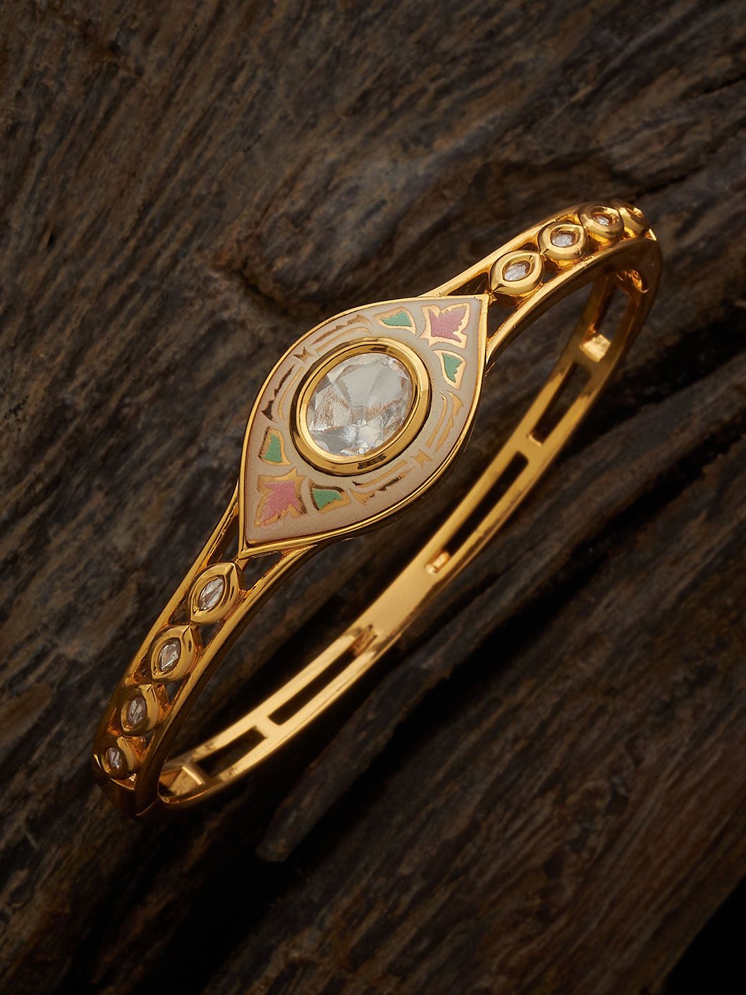 

Kushal's Fashion Jewellery Kundan-Studded Kada Bracelet, Gold