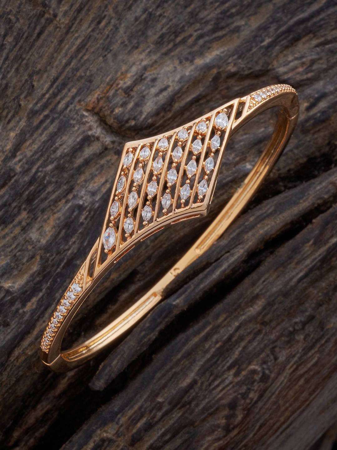 

Kushal's Fashion Jewellery Gold-Plated Cubic Zirconia-Studded Kada Bracelet