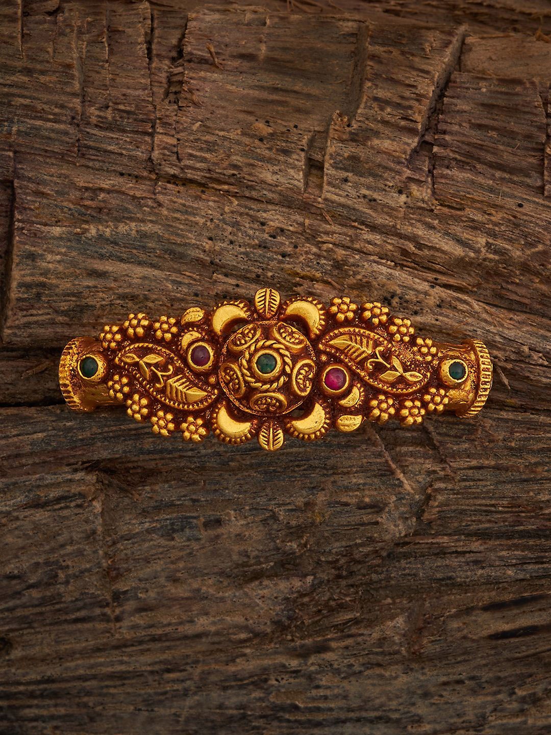 

Kushal's Fashion Jewellery 92.5 Pure Silver Gold-Plated Ruby Stone Studded Bangle