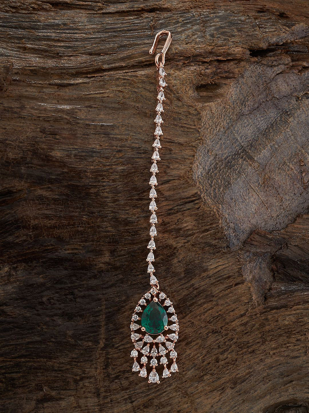 

Kushal's Fashion Jewellery Rose Gold-Plated Zircon Studded Maang Tikka Head Jewellery