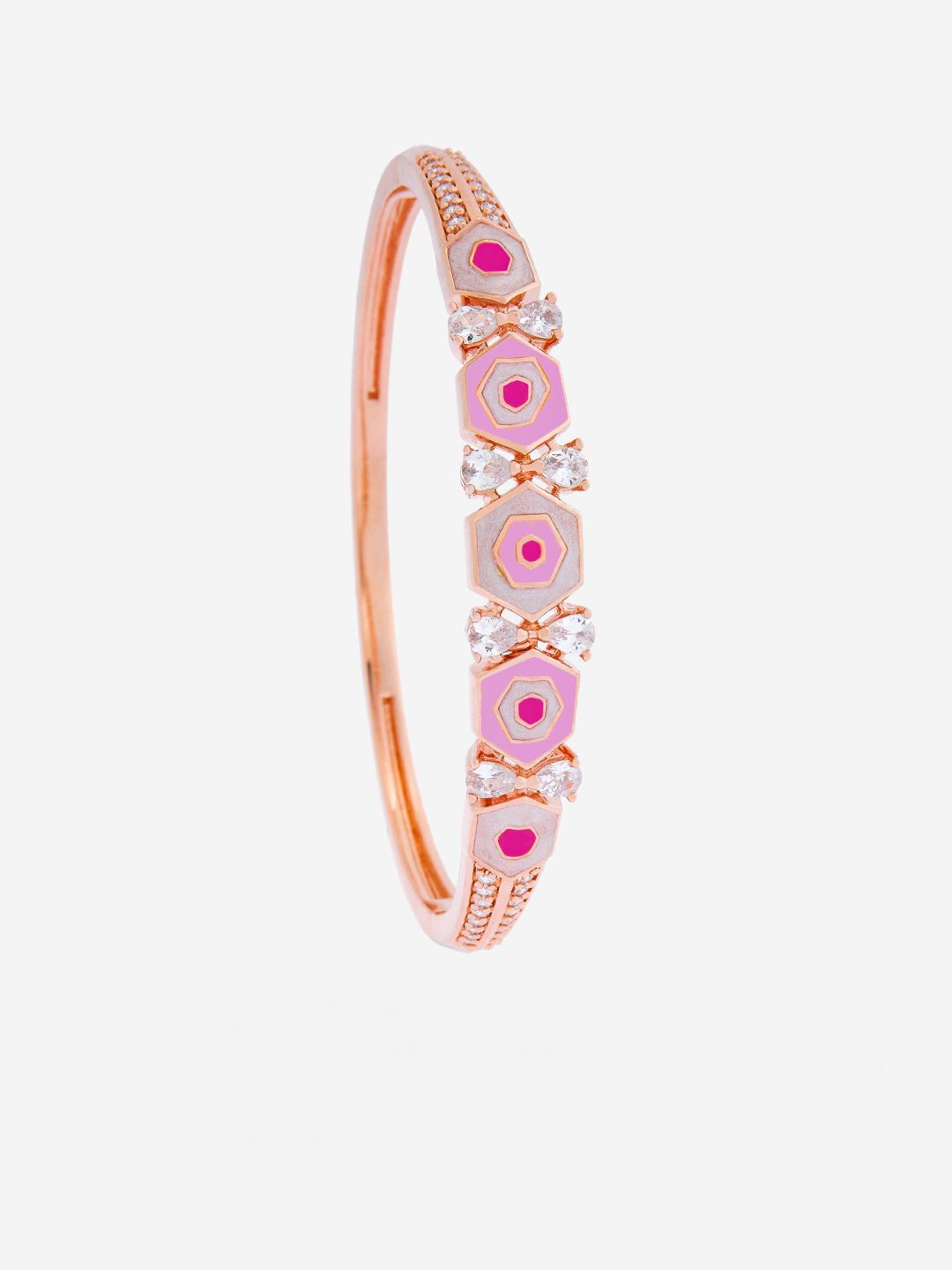 

Kushal's Fashion Jewellery Rose Gold-Plated CZ Stone Studded Meenakari Kada Bracelet