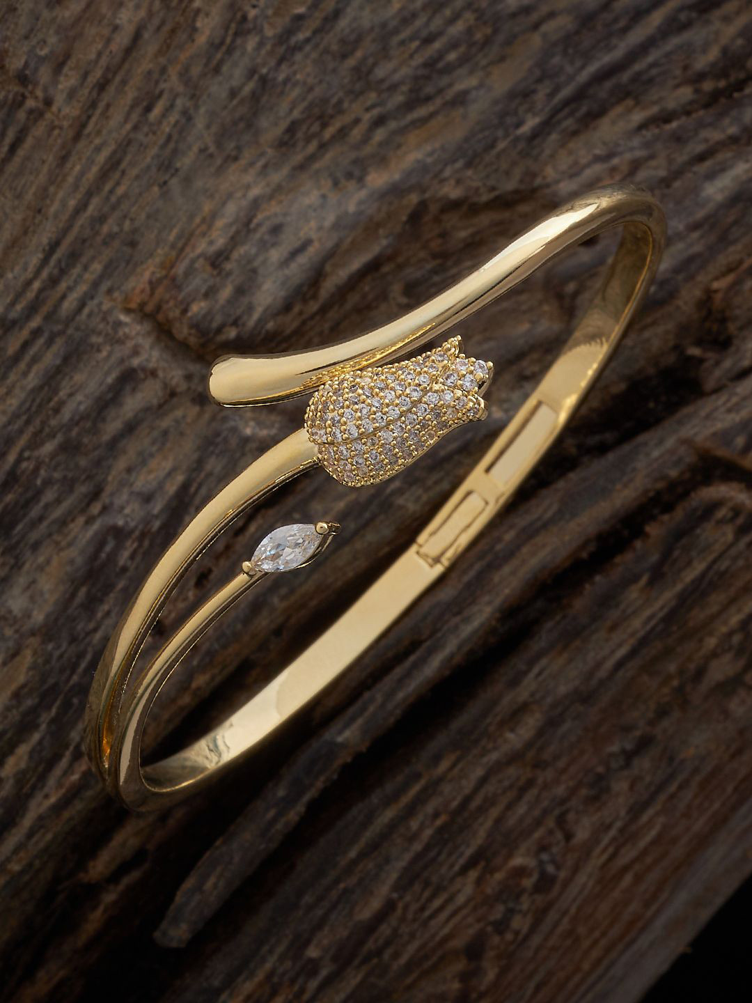 

Kushal's Fashion Jewellery Gold-Plated Cubic Zirconia Stone Studded Kada Bracelet