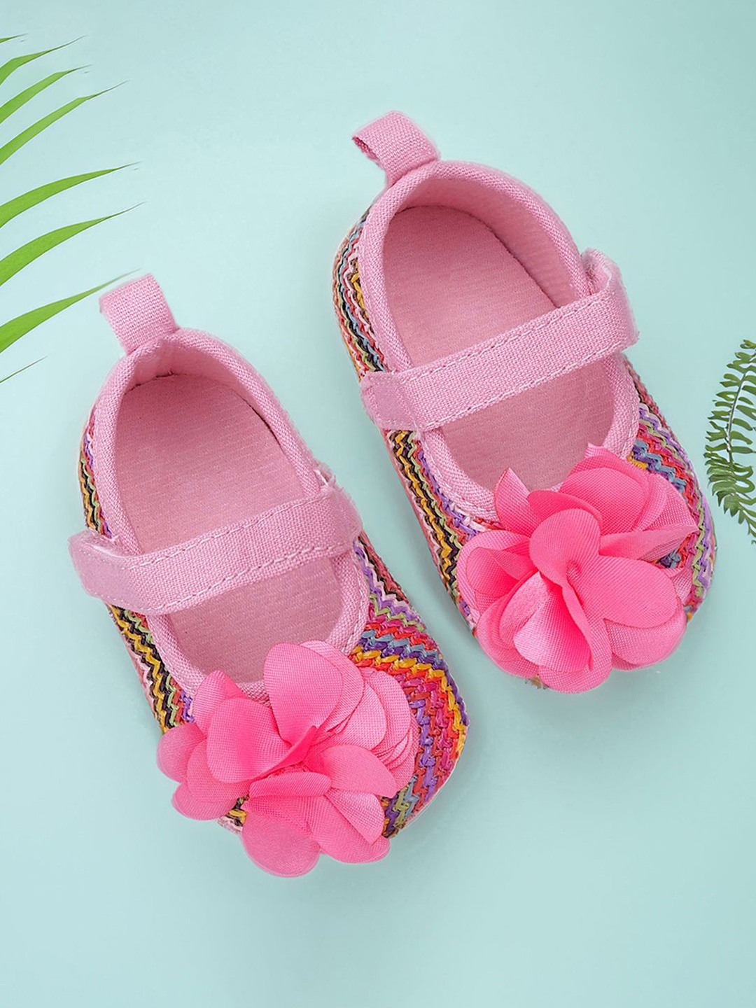 

Baby Moo Kids-Girls Floral Applique Cotton Booties, Pink